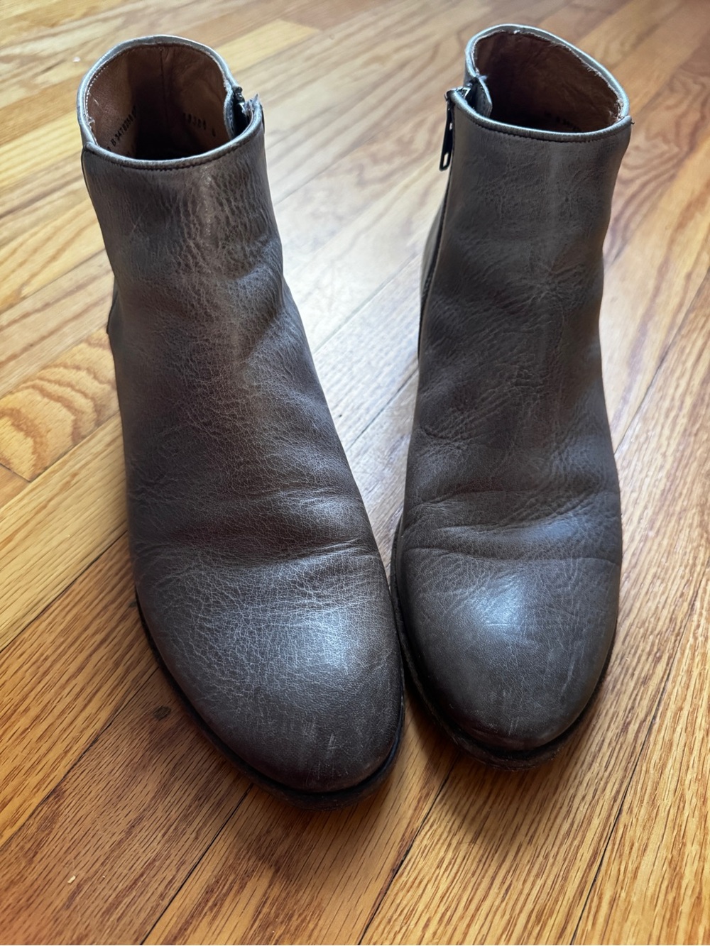 Frye Gray Leather Side-Zip Ankle Booties